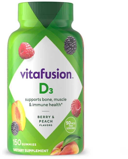 Vitafusion 비타민 D3 2000 IU 본 & 이뮨 서포트 피치 블랙베리 스트로베리 구미, 1개, 150정 - 쿠팡