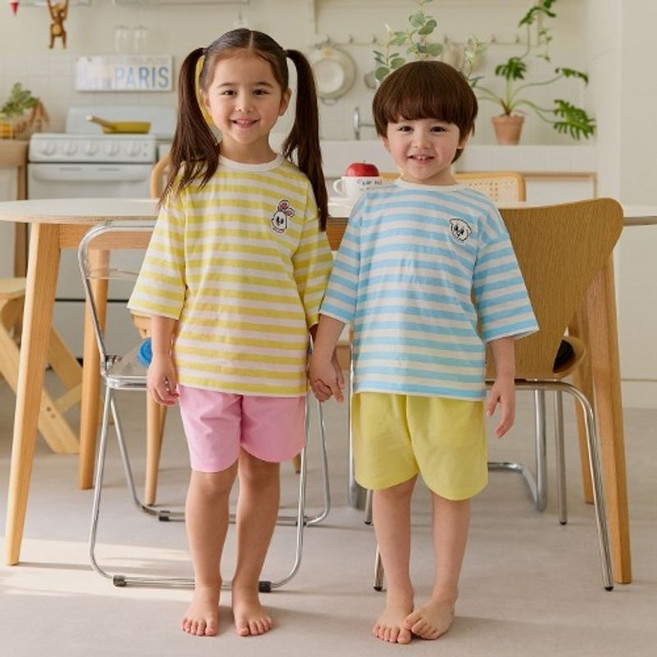 아이숲 아동용 숲프렌즈 S/T 30수싱글 칠부셋업 상하의 세트