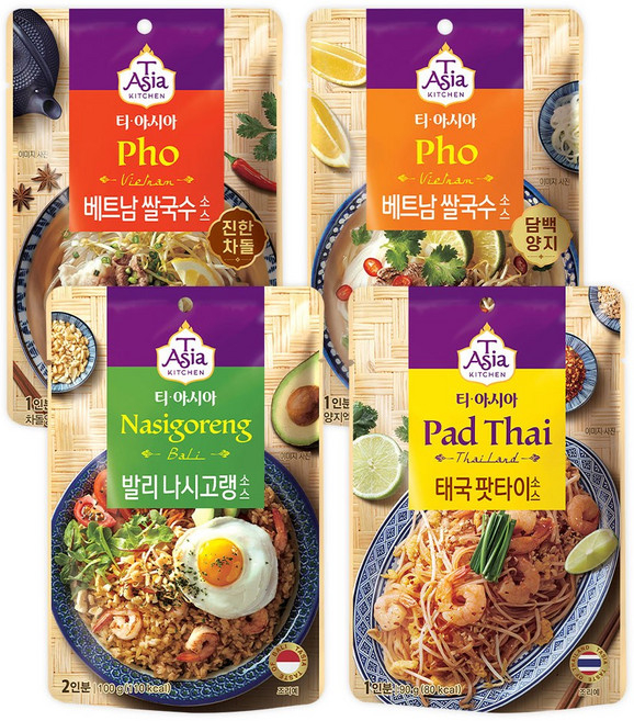 티아시아 베트남 쌀국수 차돌 양지 팟타이 나시고랭 소스 세트, 쌀국수 소스 담백 양지 90g x 2개, 쌀국수 소스 담백 양지 90g x 2개, 90g