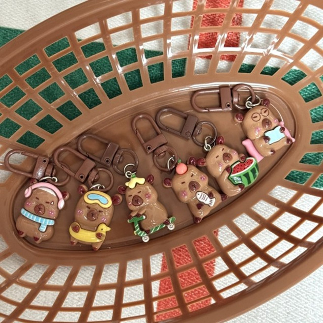 카피바라 주말놀이 우정 에어팟 키링 6종 세트 6P 귀여운 선물 백참 가방, 카피바라6종, 1세트