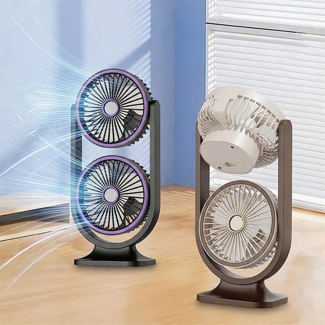 Veralool 탁상용 듀얼헤드 양면선풍기 무드등 미니 선풍기 저소음 무선 USB 선풍기 써큘레이터, 보라색, F11