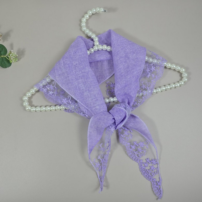 7color 시원한 린넨 마 스카프 무지 삼각 레이스 쁘띠 플라워자수 미니 시원한 여름 목수건