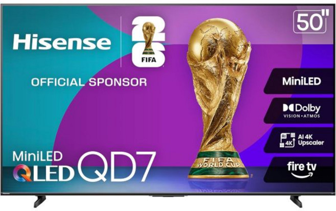 하이센스 75인치 QD7 미니 LED 4K 스마트 파이어 TV - QLED 144Hz HDR10+ 돌비 비전/애트모스 게임 모드 프로, 50인치