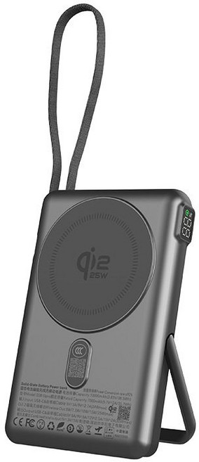 Qi2 25W 磁吸無線充電行動電源 10000mAh 支架設計 SSB10pro, 黑色, Qi2.2認證25W固態電池無線磁吸行動電源