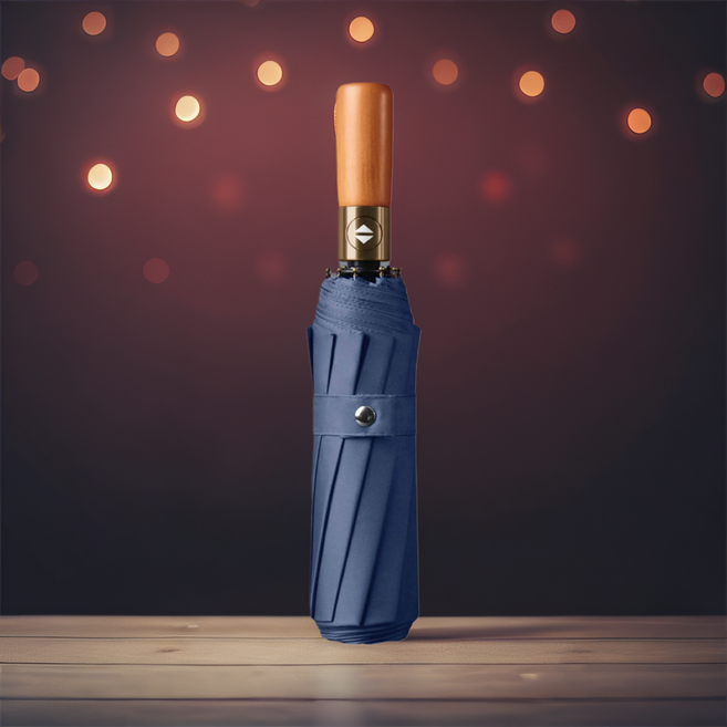 남성 비즈니스 출퇴근용 나무 손잡이 방풍 강화 대형 자동 3단 우산