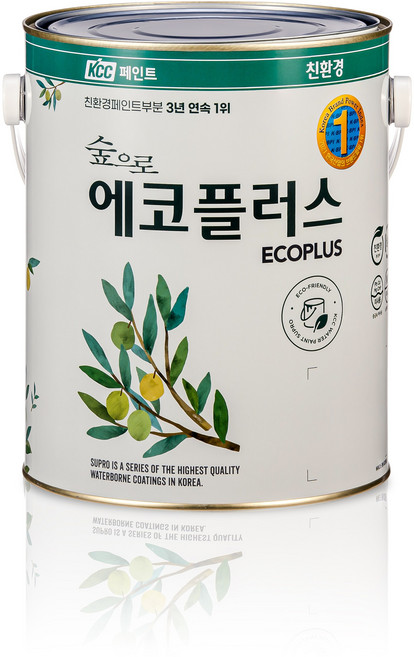 KCC 숲으로에코플러스 무광 실내용 내부용 친환경 수성페인트 벽지 벽면, 백색, 1개, 3.78L