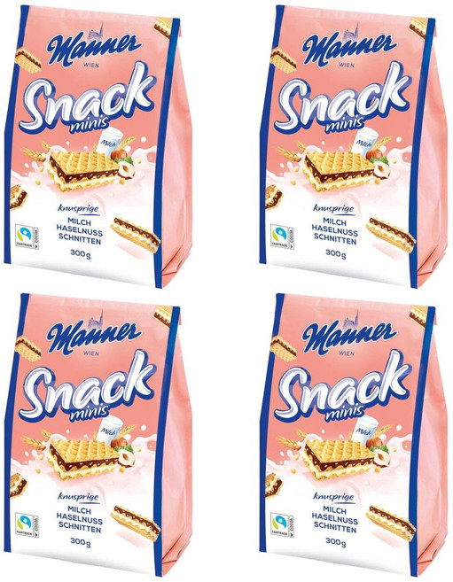 Manner Snack Minis 마너 스낵 미니 밀크 헤이즐넛, 300g, 4개