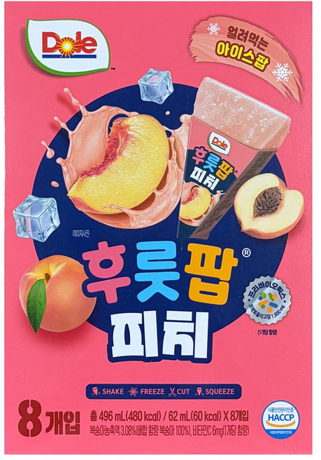 DOLE 후룻팝 피치팝 62ml x 8 x 8 박스, 8개