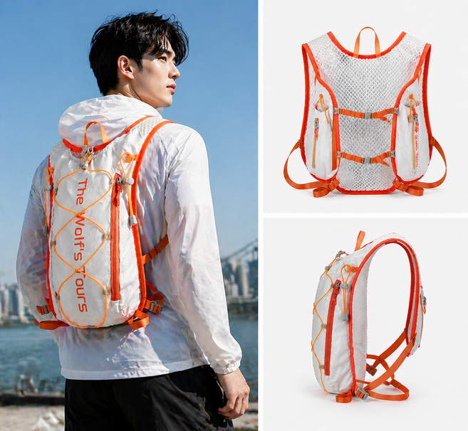 러닝 백팩 스포츠 백팩 아웃도어 경량 방수 러닝용 사이클 트레일 조깅 마라톤 운동용 백팩, 화이트 오렌지