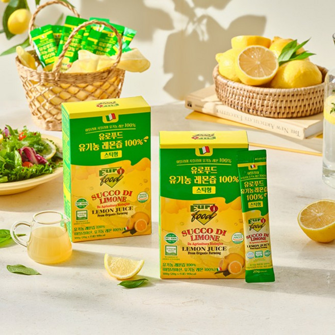 SUCCO DI LIMONE 유로푸드 유기농 레몬쥬스 스틱형 300g (20g ) 레몬즙, 5개