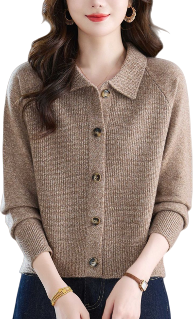 Makone 여성 가을 겨울 버튼 티셔츠 데일리 캐주얼 카라넥 니트