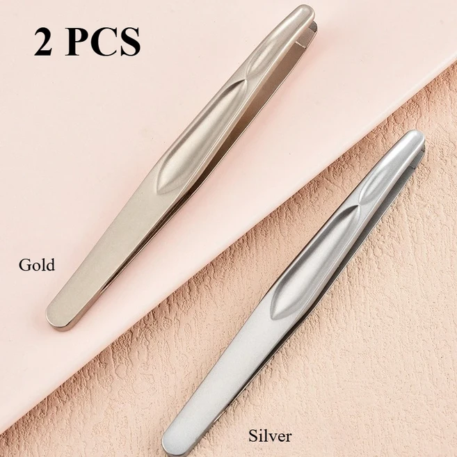 눈썹 얼굴 털 제거용 둥근 머리 핀셋 2개 이음새 없는 짧은 털 정밀 수염 클립 (여성&남성용), 01 2pcs