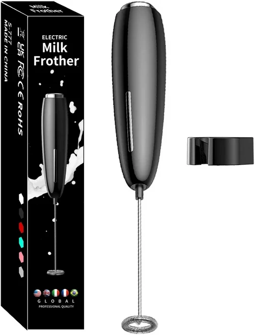 휴대용 우유 거품기 주방 강력한 전기 거품 제조기 스탠드 배터리 구동 거품기 커피용 믹서기 음료 믹서, 01 CHINA, 08 Black