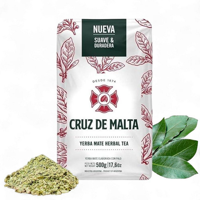 Cruz de Malta Yerba Mate 전통적인 아르헨티나 브루 글루텐 프리 대형 잎 저먼지 | 미국 특정 포장 | (453.6g(1파운드) - 500g) - 2개 팩, 1.1 Pound (Pack of 1), 1kg, 1개