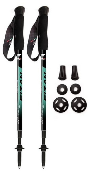 Fizan 컴팩트 트레킹 폴 4개 - 170g6온스 초경량 배낭여행 하이킹 폴 조절 가능 접을 수 있음 맞춤형 핏 EVA 그립 알루미늄 워킹 스틱 4 / 워터 그린