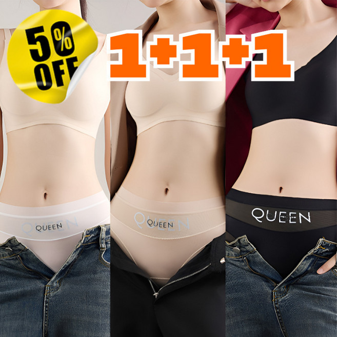 (이중 복부 압박) 얇은 레이스 무봉제 실루엣 복부 보정 팬티 40-80kg 처짐 방지 하이웨스트 보정속옷 여성 힙업팬티