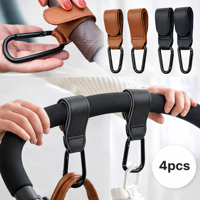 쓸리미너 유모차 가방걸이 후크 4P, 1세트, 블랙+브라운