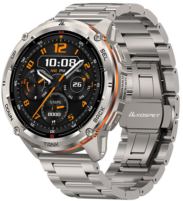 KOSPET TANK T3 Ultra 2 GPS 스마트 워치 남성용 나침반 고도계 기압계 60일 배터리 5ATM IP69K 방수 AMOLED BT 통화, Silver double strap, 3.632cm, GPS + 블루투스