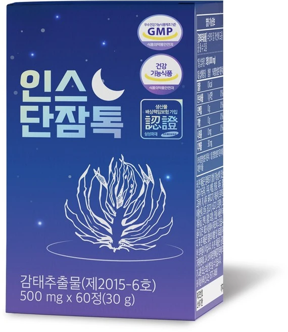 인스 단잠톡 1박스 감태추출물 수면 영양제 부원료 흑하랑 상추 멀티비타민미네랄 테아닌, 1개, 60정 - 쿠팡