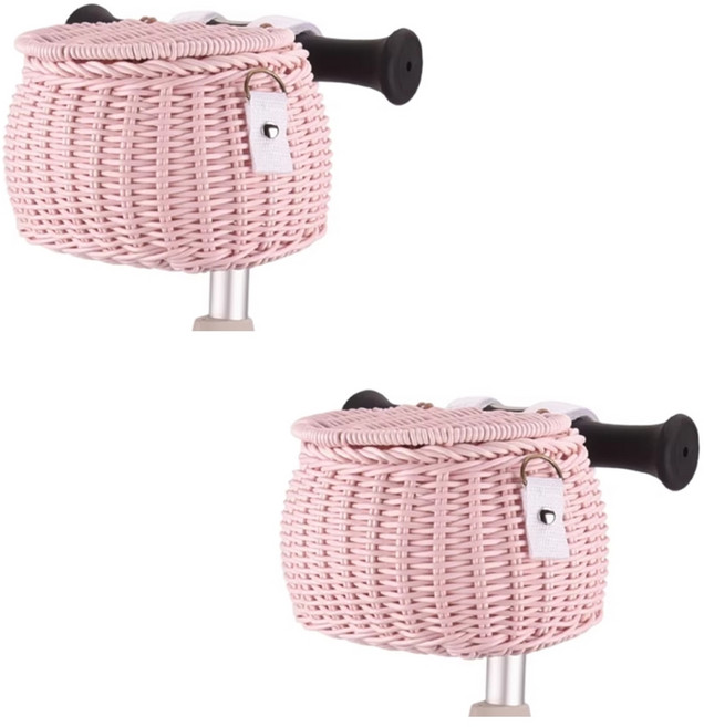 발통마켓 자전거 라탄 바구니 킥보드 핸들 가방, 2개, 연핑크