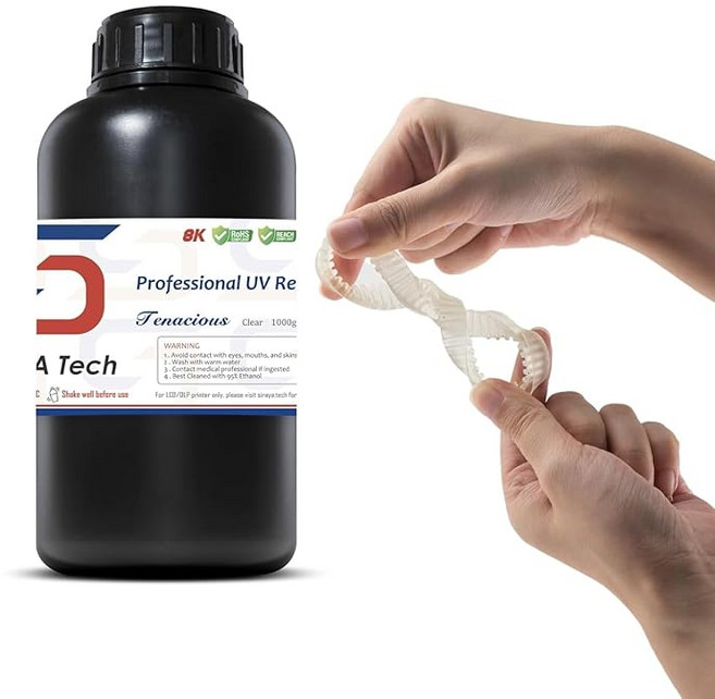 Siraya Tech Tenacious 3D 프린터 유연한 405nm UV 경화 수지 높은 충격 저항 표준 광폴리머 수지 LCD DLP 3D 프린팅용 (500g 투명), 투명 옐로우 1000g, 투명 옐로우 1000g