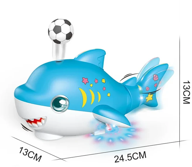 전기 동물 장난감 귀여운 유니버설 스윙 부는 공 상어 음악과 빛 미니 조기 교육 만화, 01 작은, 02 blue