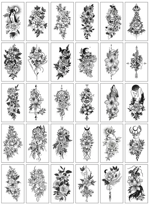 코어브릿지 타투 스티커 셀프 헤나 인스턴트 문신 30종 세트, 1세트, R-앤틱플라워타투세트