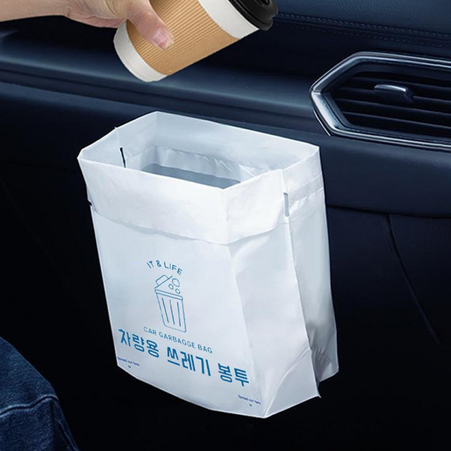 잇앤라이프 세워지는 차량용 부착 쓰레기봉투, 화이트, 60개