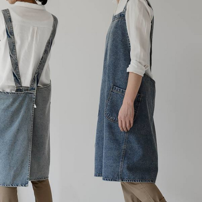 ms 데님 루즈 바리스타 끈 앞치마 카페 공방 꽃집, 다크블루 데님루즈, 1개