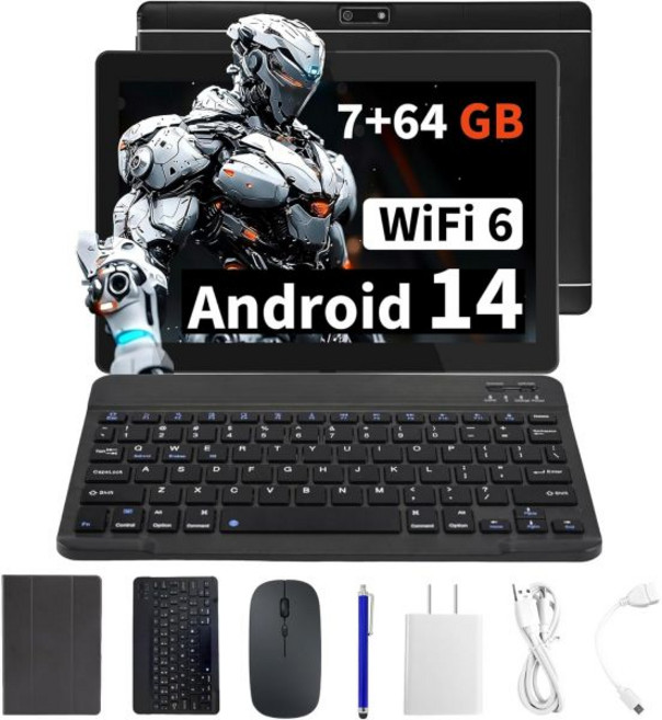 키보드 마우스 및 스타일러스가 포함된 Veidoo 2 in 1 휴대용 Android 태블릿 7GB RAM(3GB+4GB) 64GB ROM이 포함된 태블릿 10.1인치 IPS, 키보드, 마우스 및 스타일러스가 포함된 Veidoo 2