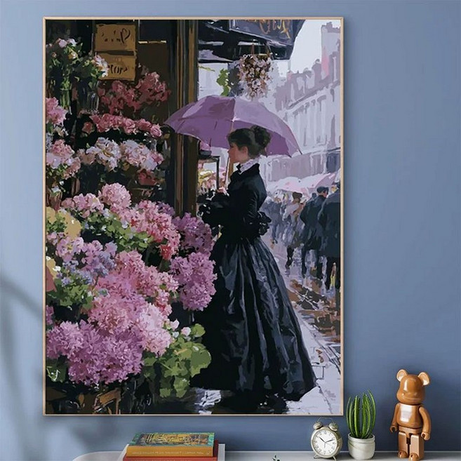 DIY 유화그리기 위메이크페인팅 명화그리기 인테리어, 펜+8세대 백보드 벽걸이가능, JL022 레인 플라워 가게 60색