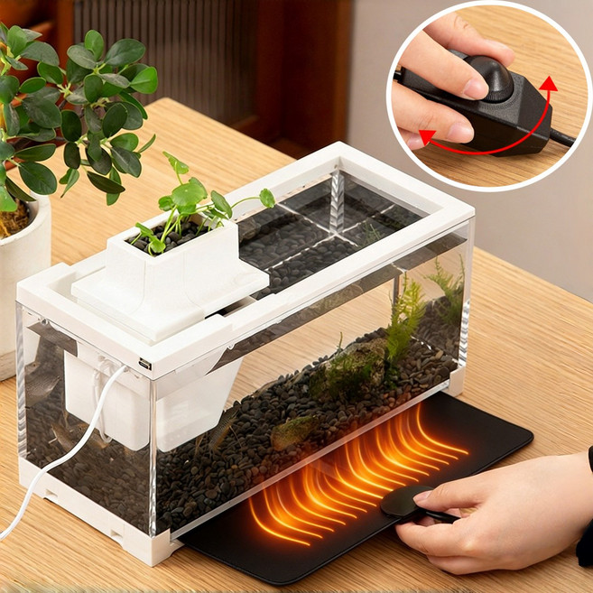 Mochae 열대어 생태 어항 스마트 수족관 열대어 일체형 어항 자동순환 산소공급 여과 어항 LED조명 수족관 자동순환 무소음 펌프 어항 입문자용 풀세트 어항, 1세트, 흰색