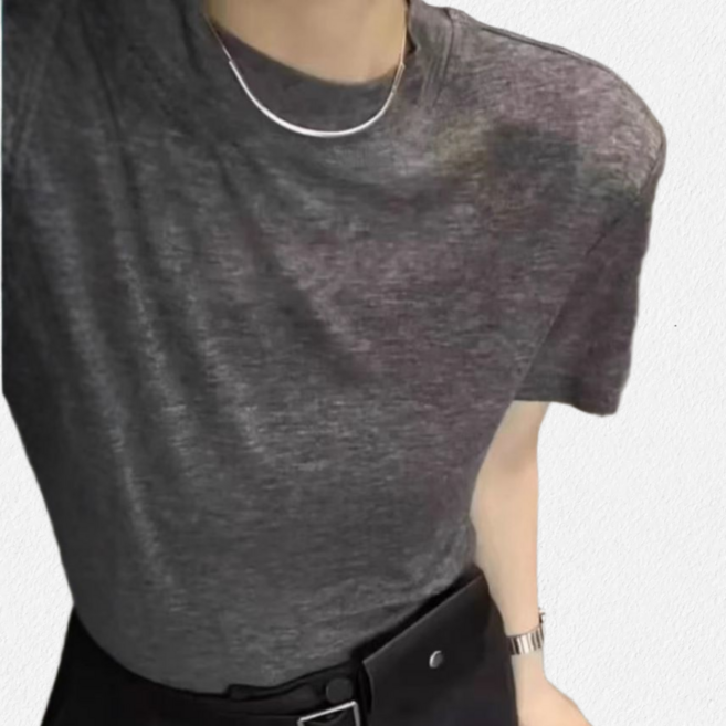 지니마켓25 텐셀 라운드 얇은 반팔 스판 티셔츠 찰랑이는 쿨링 레이어드 여름 기본상의