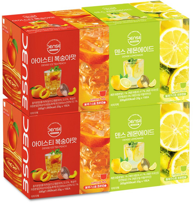 덴스 돌체구스토 호환 캡슐 아이스티 복숭아맛 + 레몬에이드, 4개, 15개입, 20g
