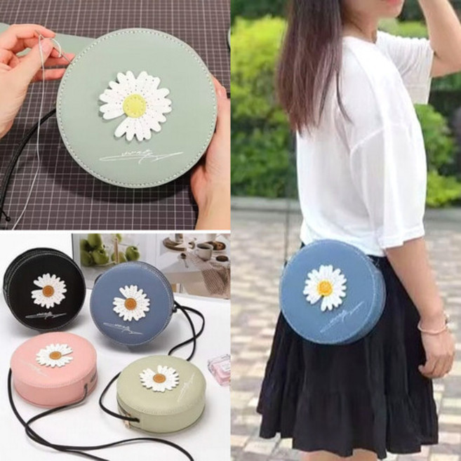 가죽가방만들기 키트 DIY 가죽공예 초보용 바느질세트 팬더 크로스백 고학년 중학생 체험, 데이지핑크, 1개
