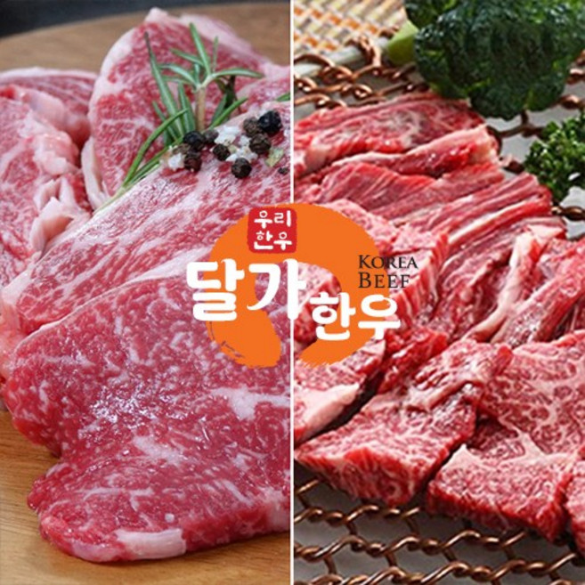 달가한우 1++등급 투뿔 한우모듬 세트 400g (등심+갈비살) 소고기, 1개