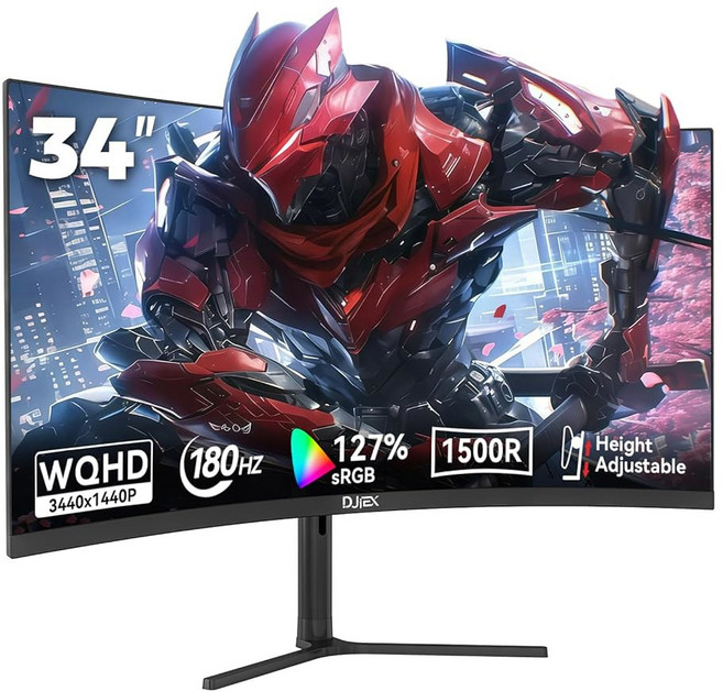 EX 24인치 커브드 모니터 FHD 1920x1080p 100Hz 율 16 9 화면 비율 인체공학적 틸트 홈 오 게이밍 동기화 작업 및 놀이 지원 벽걸이 설치, 34 inch