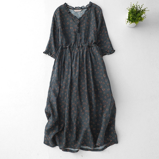 ZAJA여성 반팔 플라워 롱원피스 빅사이즈 루즈핏 여름 편안한 데일리룩