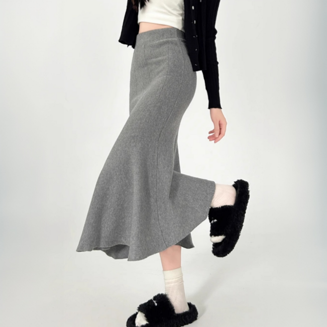 루나모드 인어 롱 프릴 머메이드 니트 스커트 K0133
