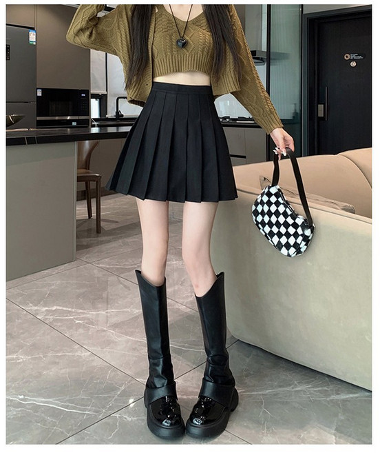 영메이 YM23612 여성 캐주얼 하이웨스트 플리츠 A라인 속바지 미니스커트