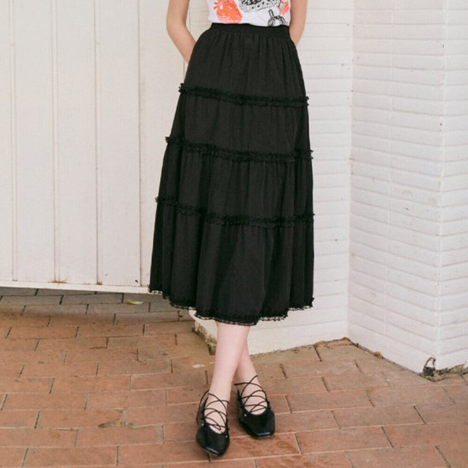 에고이스트 BLUE LABEL 레이스 셔링 롱 스커트 ER2O59TDH5753836