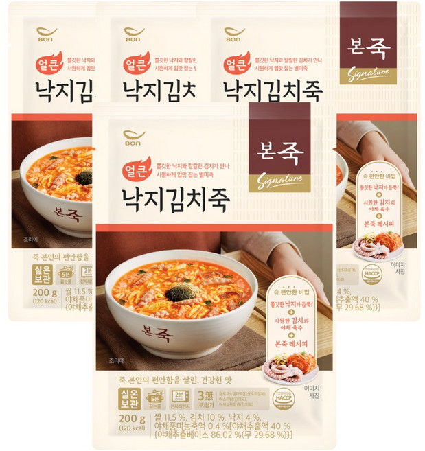 본죽 얼큰낙지김치죽 200g, 4개