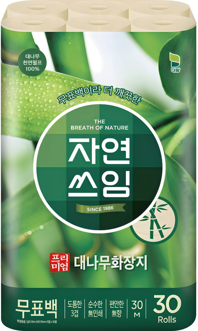 자연쓰임 프리미엄 3겹 대나무 펄프 화장지, 30m, 30개입, 1개