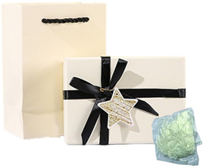 하스몰 고급 심플 기프트 선물박스 쇼핑백+종이쿠션 세트, 1개, 크림화이트