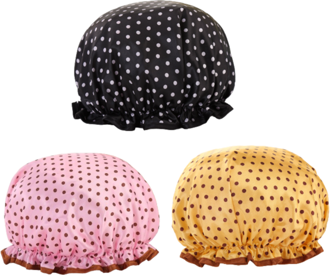 방수 이중 샤워 헤어캡, 3개, 블랙+골드+핑크