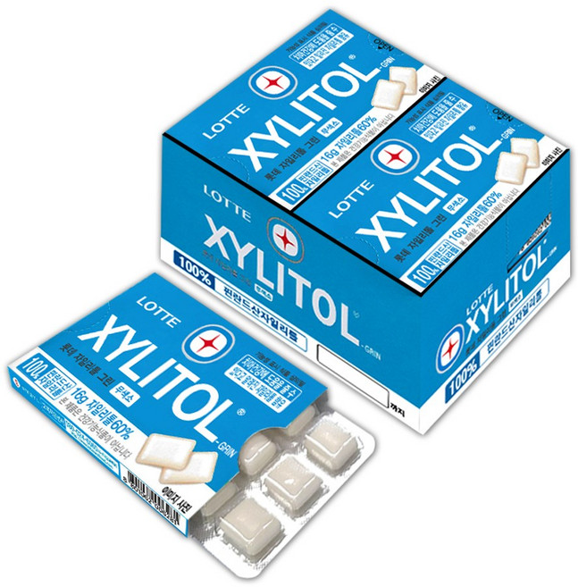 무설탕 껌 롯데 자일리톨 껌 금연 보조 틀니 당뇨 자알리톨 멀티 비타민 증정, 16g, 12박스