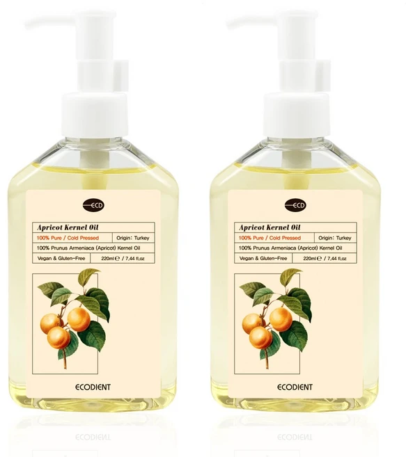 [에코디언트] 100% 퓨어 살구씨 오일, 2개, 220ml - 쿠팡