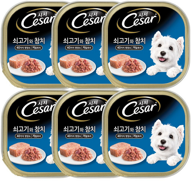 시저캔 6개/애견통조림 애견간식, 소+참치, 100g, 6개