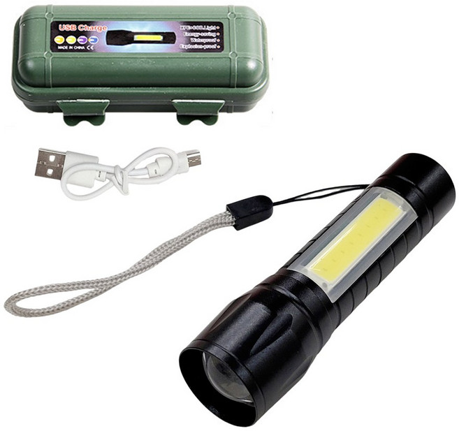 迷你變焦511手電筒 USB充電 高亮 強光/弱光/爆閃, 1個