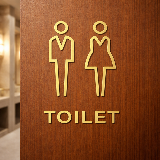 하스몰 도어사인 접착식 화장실 표지판 팻말, 1개, 골드 B